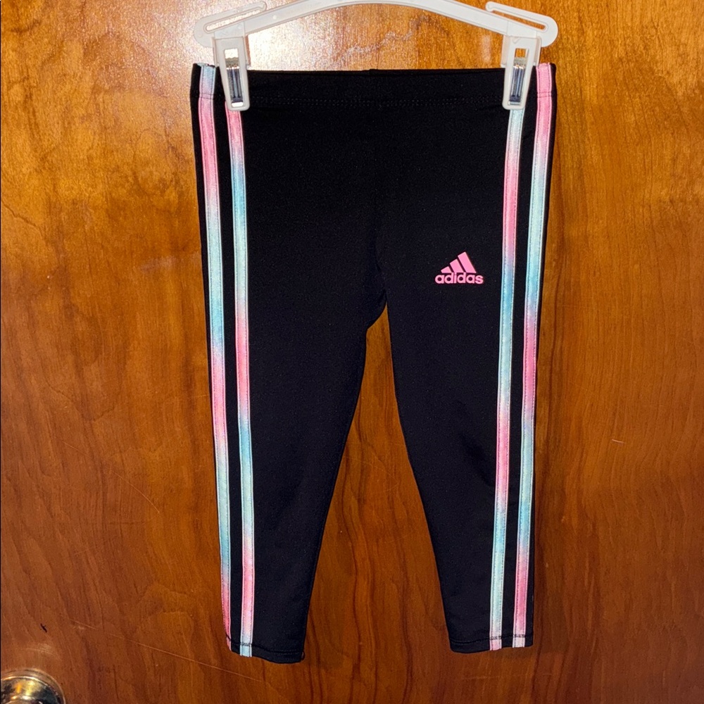 Adidas Black Leggings with Pink and Blue Accents